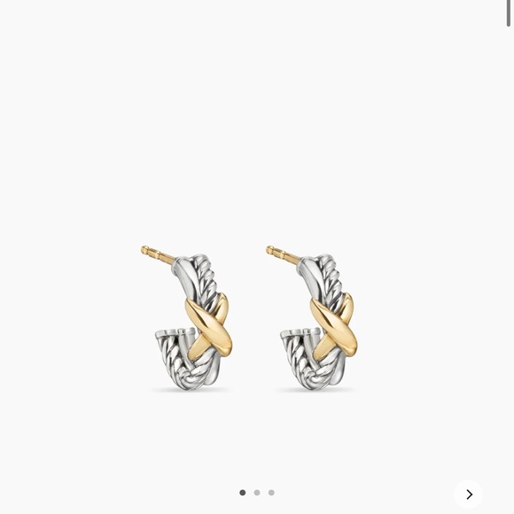 David Yurman Jewelry - David Yurman Petite X Hoop Earrings Sterling Silver with 18K Yellow Gold, 12.6mm